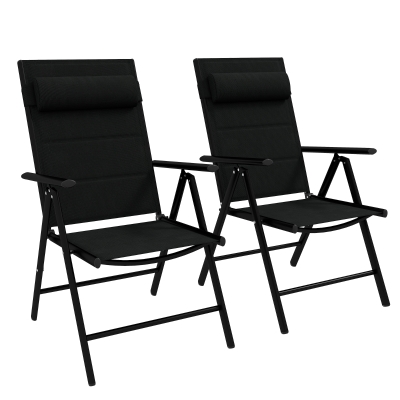 Outsunny 2 Sillas de Camping Plegables con Reposacabezas Reposabrazos y Marco de Aluminio Carga 130 kg 54x67x108 cm Negro