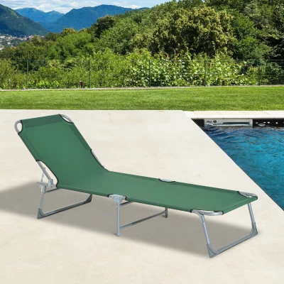 Outsunny Cama de Camping Plegable con Respaldo Ajustable en 4 Niveles Carga 120 kg para Playa Jardín Piscina 187x58x28 cm Verde