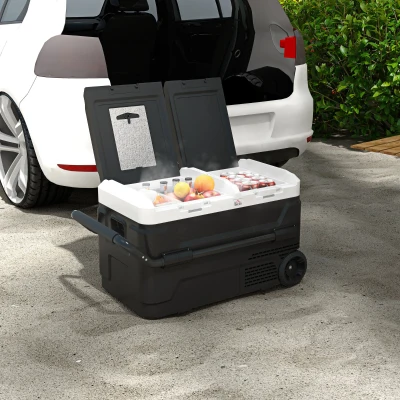 HOMCOM Nevera Portátil 40L con Doble Zona Refrigerador de Coche -20℃-20℃ 12/24V DC y 100-240V AC 80x47,5x46,6cm Negro