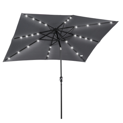 Outsunny Parasol de Terraza 268x205x248 cm con Techo Inclinable hasta 45° Luces LED Solares e Impermeable Gris Oscuro