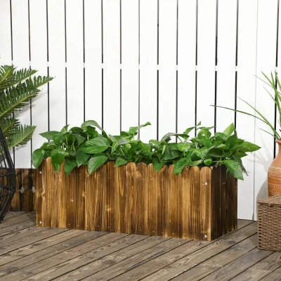Outsunny Jardinera de Madera Rectangular con Orificio de Drenaje y Tela no Tejida para Plantas Flores 80x30x30 cm Marrón