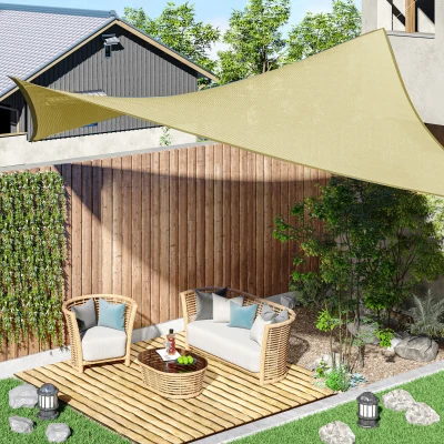 Outsunny Toldo Vela Rectangular 4x3 m Vela de Sombra para Jardín Patio Terraza HDPE Anti UV y Transpirable Color Arena