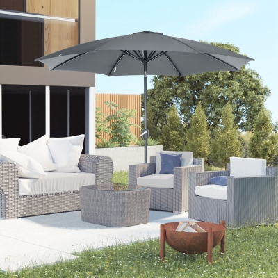 Outsunny Sombrilla de Jardín con Manivela y Techo Inclinable y para Patio Terraza Exterior Ø300x252 cm Gris