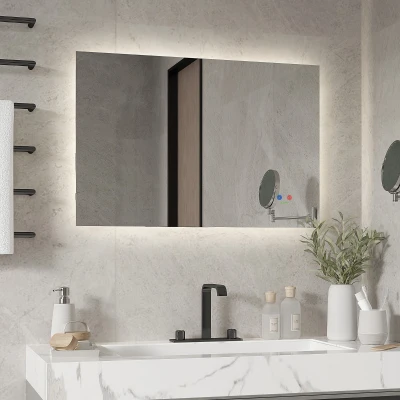 kleankin Espejo de Baño con Luz LED con Función Antivaho Interruptor Táctil y Color de Luz Ajustable 90x60 cm Plata