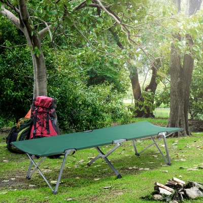 Outsunny Cama de Acampada Plegable con Marco Metálico Carga 136 kg para Playa Senderismo 193x64x40 cm Verde