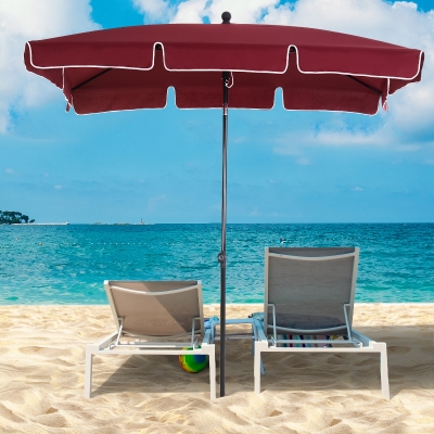 Outsunny Sombrilla de Terraza de Aluminio 198x130x245 cm Parasol de Jardín Rectangular con Función de Inclinación Rojo Vino