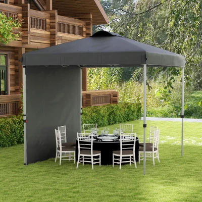 Outsunny Carpa Plegable de Jardín de 2,5x2,5 m con Altura Ajustable Anti-UV con 1 Pared Lateral y Bolsas de Arena Gris Oscuro