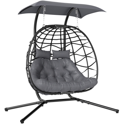 Outsunny Rattan Double Egg Chair with Canopy Black