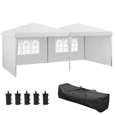 Outsunny Carpa de Jardín Plegable 6x3 m con Paredes Laterales Carpa para Fiestas Altura Ajustable con Bolsa de Transporte Blanco