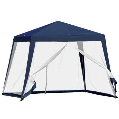Outsunny Carpa de Jardín 3x3 m Cenador con 4 Partes Laterales Mosquitera con Cremallera Protección UV Impermeable para Patio Exterior Eventos Fiesta Azul