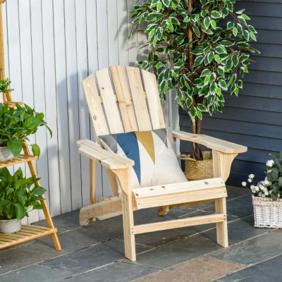 Outsunny Silla de Jardín Adirondack Asiento Extra Ancho Carga 150 kg para Patio Terraza Balcón 78x89x88 cm Natural