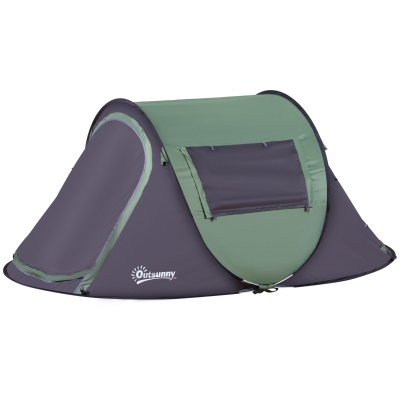Outsunny Tienda de Camping Pop-up para 1-2 Personas Impermeable 3000 mm con Bolsillos y Bolsa de Transporte 250x150x100cm Verde