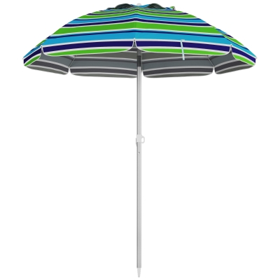 Outsunny Sombrilla de Playa Ø178x205 cm con Reclinación 45° Altura Ajustable Anti-UV Impermeable y Bolsa de Transporte Multicolor