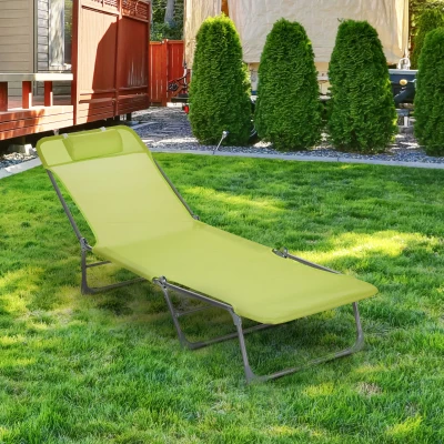 Outsunny Tumbona Plegable y Reclinable de Jardín con Reposacabezas y Respaldo Ajustable en 5 Niveles Tela de Texteline Transpirable 182x56x28 cm Verde