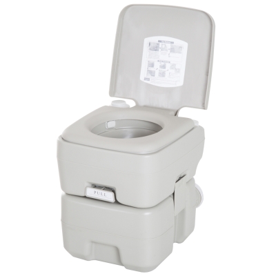HOMCOM Inodoro Portátil Químico Baño Móvil WC 20L con Extraíble Tanque de Aguas Residuales y Tanque de Agua para Camping Viaje Ancianos Caravana Barco con Cisterna Carga 147 kg 41,5x36,5x42 cm HDPE(m-10)