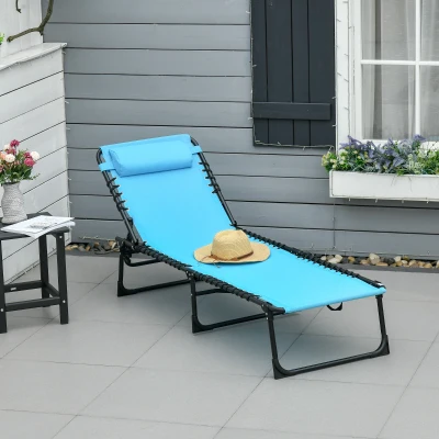 Outsunny Tumbona Plegable y Ajustable de 4 Posiciones Silla Reclinable de Jardín con Sistema de Cordones para Exterior Marco Acero 189x58x30 cm Azul Claro