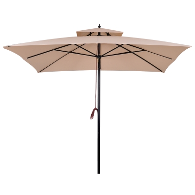 Outsunny Parasol de Jardín de Metal 3x3x3 m con Doble Techo Impermeable y Manivela para Terraza Balcón Exterior Beige