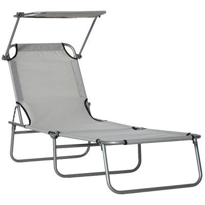 Outsunny Tumbona de jardín Plegable con Toldo y Respaldo Reclinable para Jardín Terraza Acampada 187x58x36cm Gris Claro