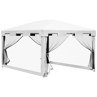 Outsunny Cenador Exterior 4x3 m con 4 Mosquiteras Laterales 2 Puertas con Cremallera y 6 Orificios de Drenaje Blanco y Negro