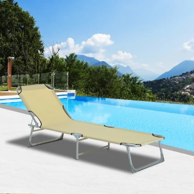 Outsunny Cama de Camping Plegable con Respaldo Ajustable en 4 Niveles Carga 120 kg para Playa Jardín Piscina 187x58x28 cm Beige