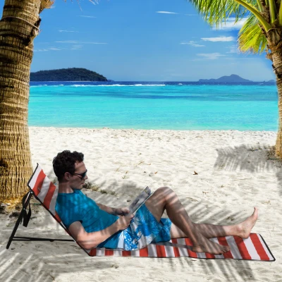 Outsunny Conjunto de 2 Esterillas de Playa Plegable con Respaldo Reclinable y Bolsa de Transporte 142x51x40 cm Rojo y Blanco