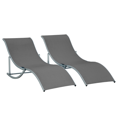 Outsunny 2 Tumbonas Plegables con Marco de Aluminio en Forma de S Carga de 120 kg para Piscina Terraza 165x61x63 cm Gris Oscuro