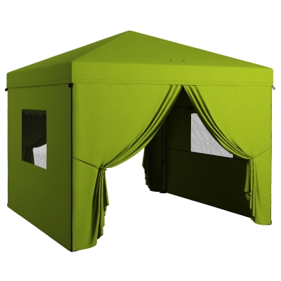 Outsunny Carpa Plegable 3x3 m con 4 Cortinas Laterales 2 Ventanas de Malla Altura Ajustable Impermeable y Anti-UV Verde