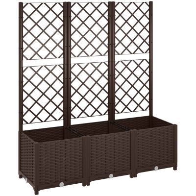 Outsunny Floreira com Treliça de PP com Drenagem e Amplo Espaço para Plantas Trepadoras Vaso com Suporte para Jardim 120x40x135 cm Marrom