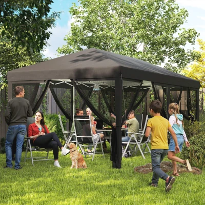 Outsunny Pop-Up Gazebo Tent 3x6m with Mesh Walls Black