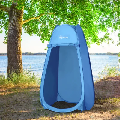 Outsunny Tienda de Ducha Pop Up con Protección UV Techo Impermeable y Asa para Camping Playa 100x100x185 cm Azul