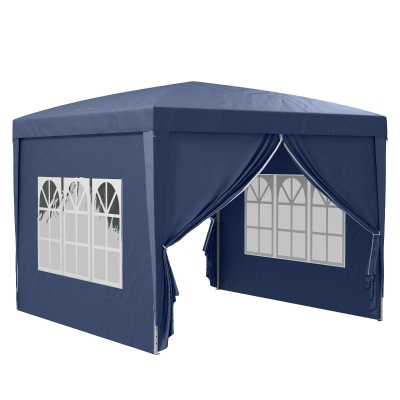 Outsunny Carpa Plegable con 4 Paredes Desmontables 3x3 m Cenador de Jardín con Bolsa de Transporte Impermeable Anti-UV Azul