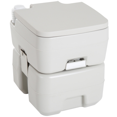 HOMCOM Inodoro Portátil Químico Baño Móvil WC 20L con Extraíble Tanque de Aguas Residuales y Tanque de Agua para Camping Viaje Ancianos Caravana Barco con Cisterna Carga 147 kg 41,5x36,5x42 cm HDPE(m-1)