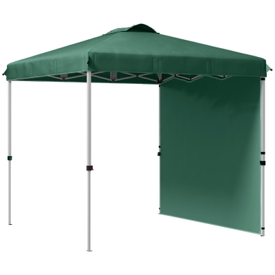 Outsunny Carpa Plegable de Jardín de 2,5x2,5 m con Altura Ajustable Anti-UV con 1 Pared Lateral y Bolsas de Arena Verde
