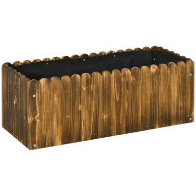 Outsunny Jardinera de Madera Rectangular con Orificio de Drenaje y Tela no Tejida para Plantas Flores 80x30x30 cm Marrón