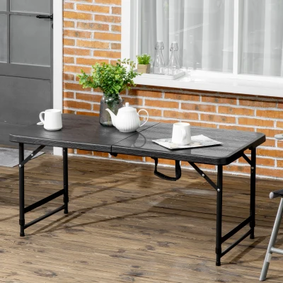 Outsunny Mesa de Comedor Exterior Plegable para 4 Personas con Altura Ajustable y Marco de Acero 118x60x56-74 cm Gris Oscuro