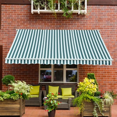 Outsunny Toldo Manual Retráctil 295x250cm Ángulo Ajustable con Manivela para Exterior Balcón Jardín Terraza Verde