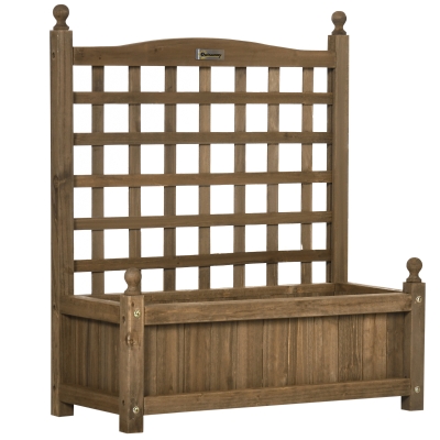 Outsunny Jardinière sur Pied 64x28x75cm Bois Massif avec Treillis