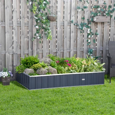 Outsunny Huerto Urbano 174x90x30 cm Arriate de Jardín de Acero Incluye Guantes Jardinera Macetero Rectangular para Cultivos Plantas Flores para Terraza Balcón Exterior Gris
