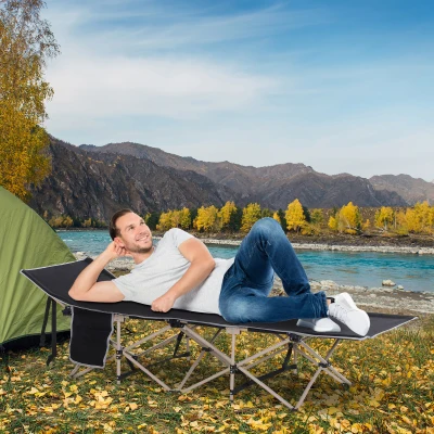 Outsunny Cama de Acampada con 1 Bolsillo Lateral Bolsa de Transporte y Marco de Acero Carga 150 kg 190x68x52 cm Negro