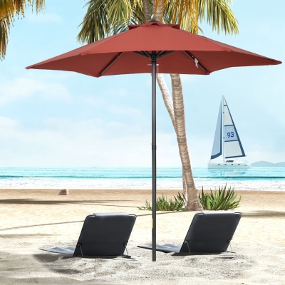Outsunny Parasol de Terraza con Mástil de Aluminio Techo de Ventilación y Poste Desmontable Impermeable para Patio Rojo Vino