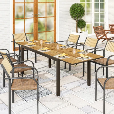 Outsunny Mesa de Refeição Extensível Mesa de Jardim Ajustável com Bordo de Alumínio para 6-8 Pessoas 160/240x90x74 cm Marrom