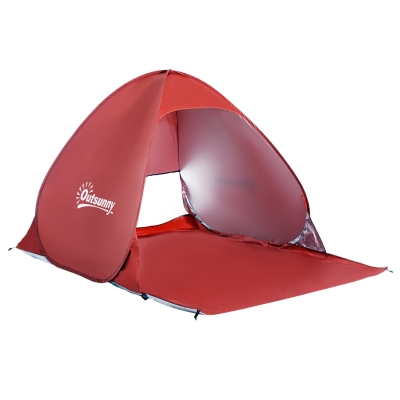 Outsunny Tienda de Playa para 2-3 Personas Pop-Up con Ventanas tipo Refugio con Protección Solar UV 200x150x119 cm Rojo