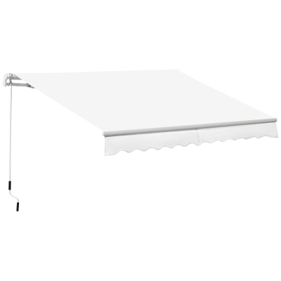 Outsunny Toldo Manual Retráctil 350x250 cm Toldo para Balcón con Manivela de Metal Impermeable y Anti-UV Toldo Enrollable de Exterior para Jardín Terraza Ventanas Blanco