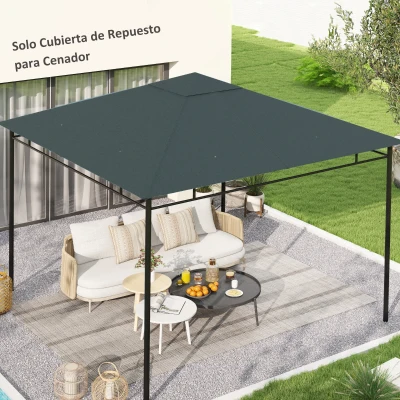 Outsunny Techo de Repuesto 300x300 cm para Cenador de Jardín Cubierta de Repuesto de Gazebo Pabellón Exterior con 8 Orificios de Drenaje y Ventilación Gris
