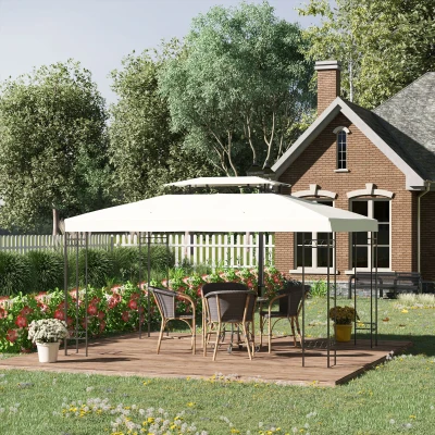Outsunny Techo de Repuesto 4x3 m para Cenador de Jardín Cubierta de Reemplazo para Pabellón de 2 Niveles Transpirable con 8 Orificios de Drenaje para Patio Exterior Beige