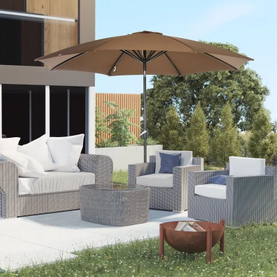 Outsunny Sombrilla de Jardín con Manivela y Techo Inclinable y para Patio Terraza Exterior Ø300x252 cm Marrón
