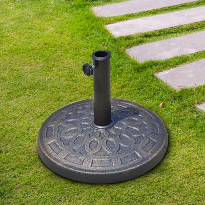 Outsunny Base para Sombrilla de Jardín de 12 kg Soporte de Parasol Redondo de Resina para Postes de 38mm/48mm Ø44x34 cm Bronce