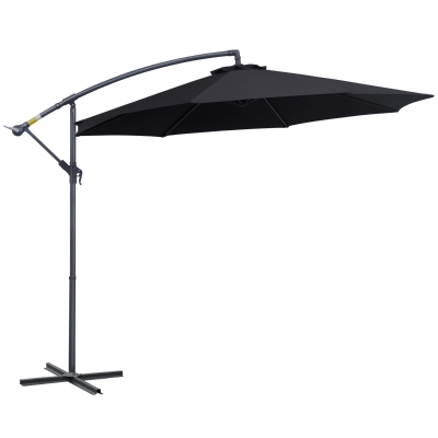 Outsunny Sombrilla de Jardín Ø295x250 cm Parasol Excéntrico Inclinable con Manivela Base Cruzada y Soporte de Metal 8 Varillas para Terraza Exterior Balcón Negro