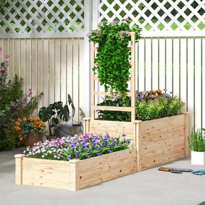 Outsunny Floreira Exterior de Madeira com Treliça para Plantas Trepadoras e 2 Caixas de Cultivo  222x63x132 cm Madeira