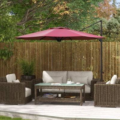Outsunny Sombrilla de Jardín Ajustable Ø294x242 cm con Poste Giratorio 360° Ángulo de Techo Ajustable y Ventilación Rojo Vino
